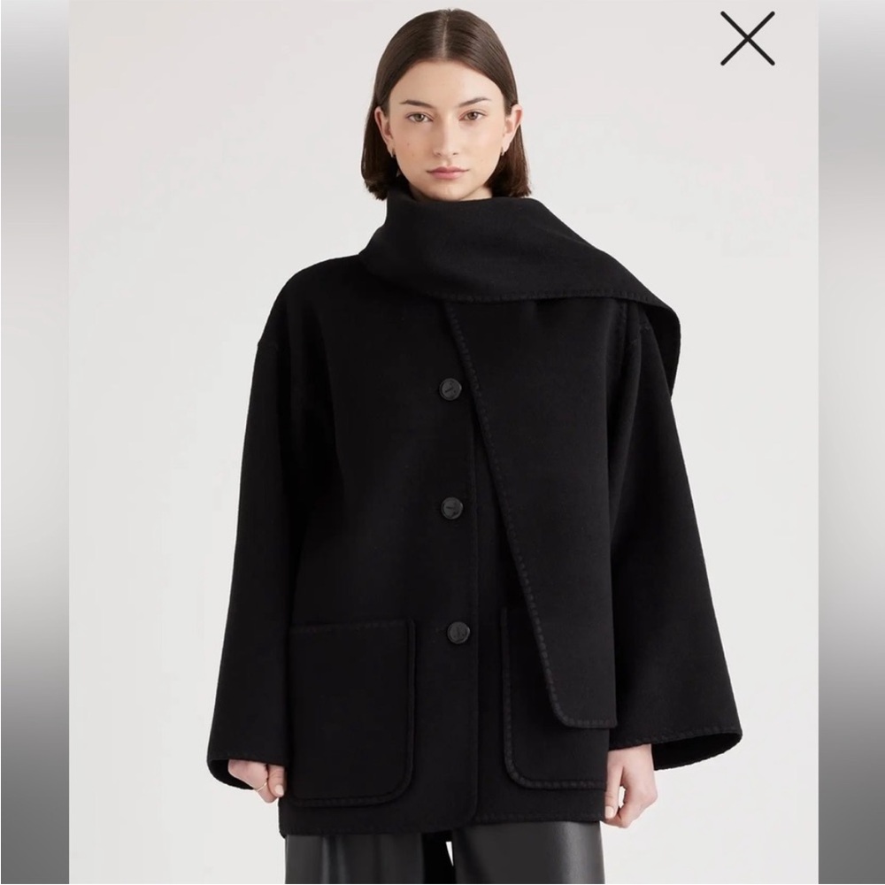 Quince black wool scarf coat NWOT size large